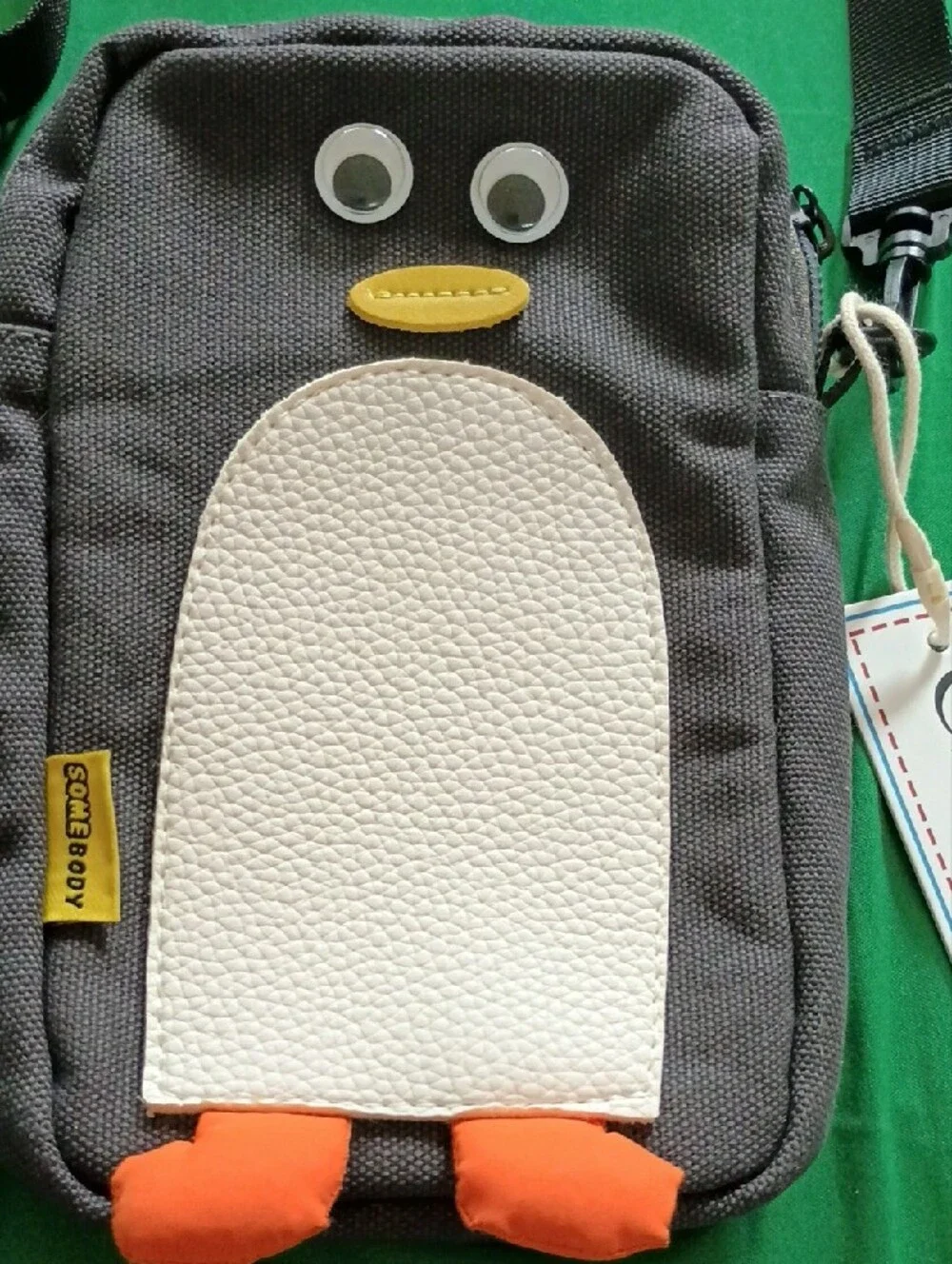 Kids Penguin Crossbody Bag - Gray with White & Orange Accents